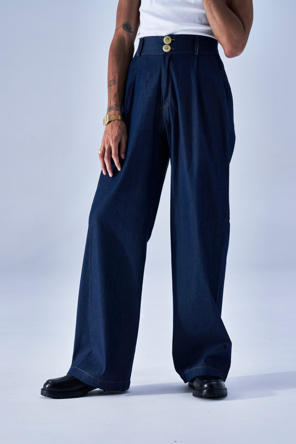 1940s St.Tropez trouser in Sky Blue Bull Denim – Oldfield Outfitters